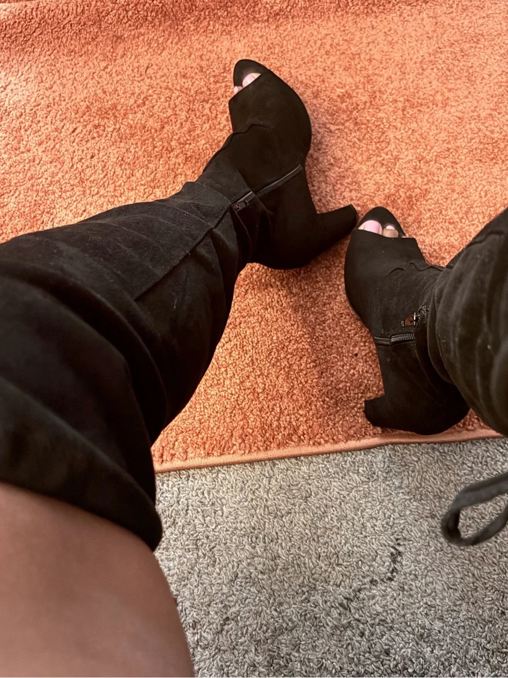 Fashion Nova Black Suede Peep-Toe Heeled Booties